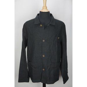 Anderson & Sheppard Savile Row Black Cotton Button Up Mens French Jacket Sz XL